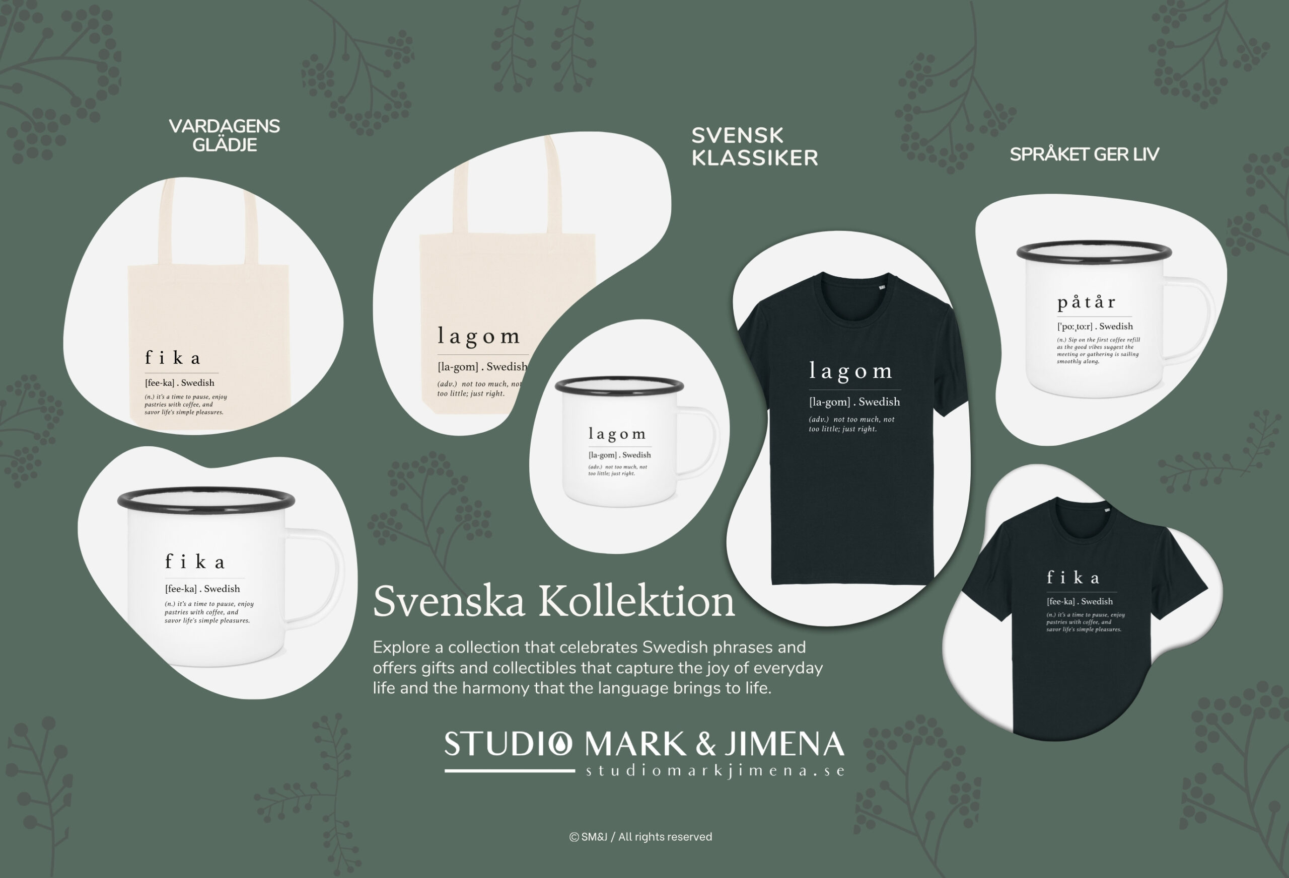 Svenska kollektion: fika, lagom, påtår