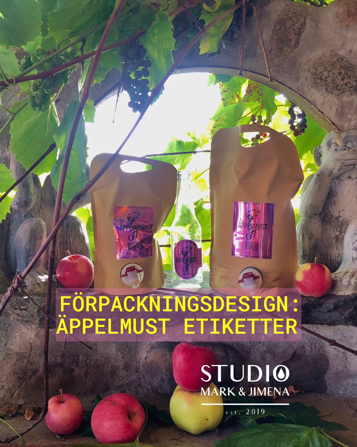 Äppelmust etiketter, förpackningsdesign